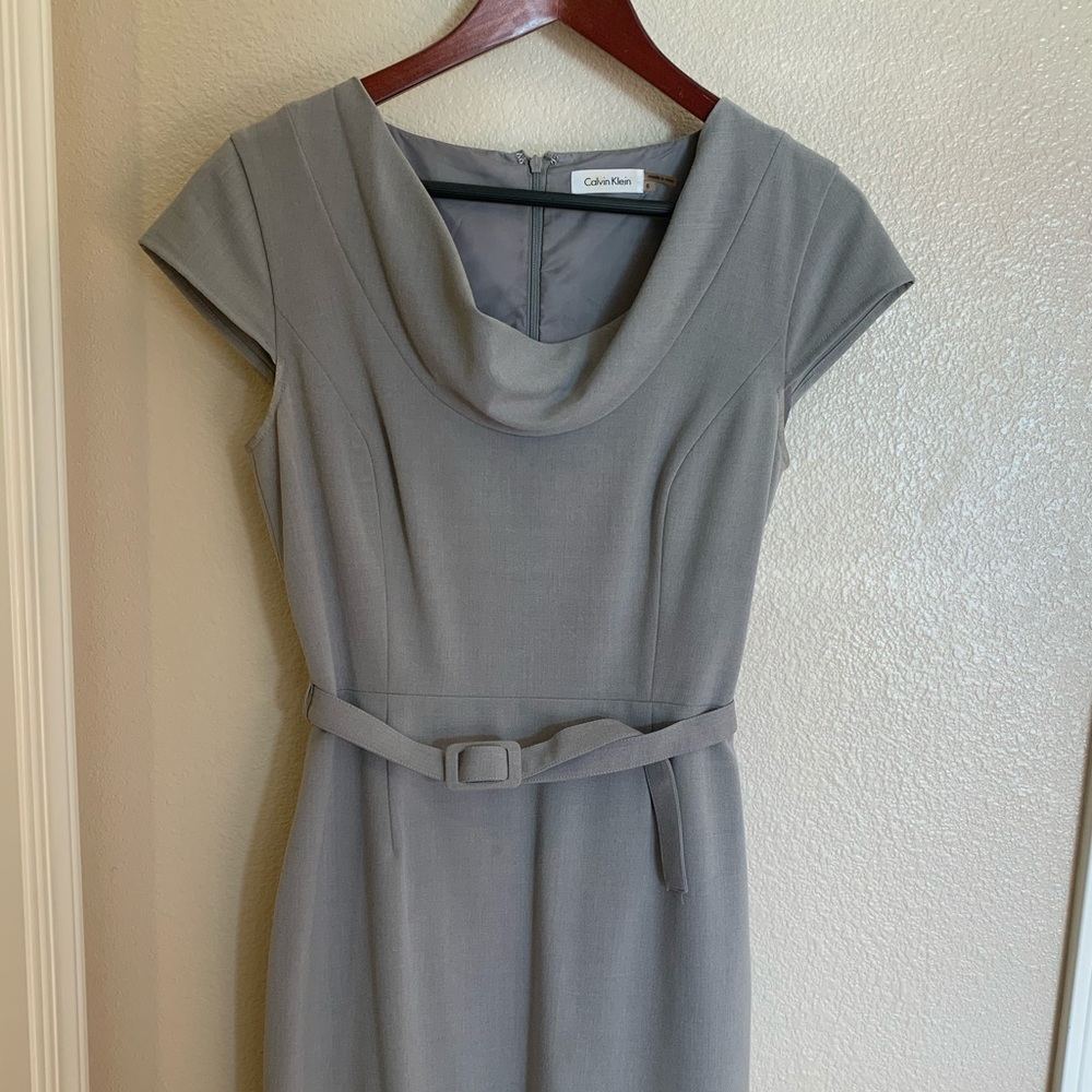 Gray Calvin Klein Draped Neck Sheath Dress